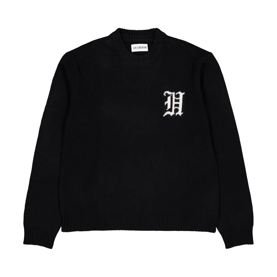 Intarsia Logo Crewneck Knit Black