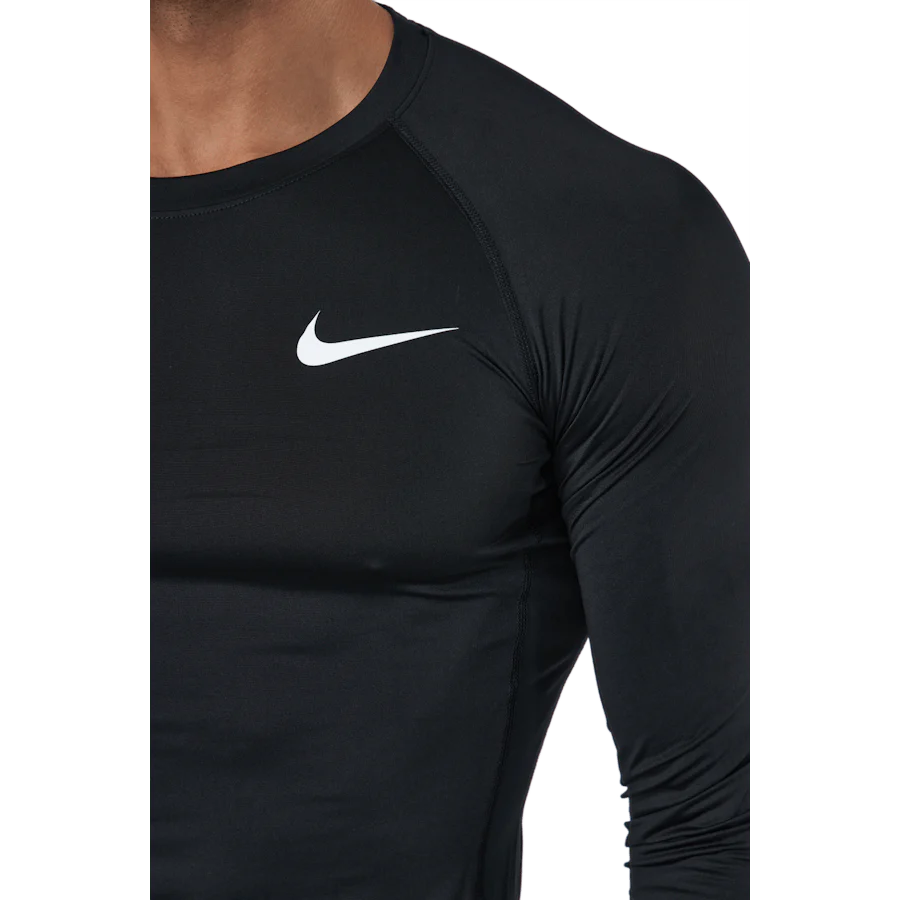Nike Pro Dri-FIT Men's Tight Fit Long-Sleeve Top BLACK/WHITE - Image 4
