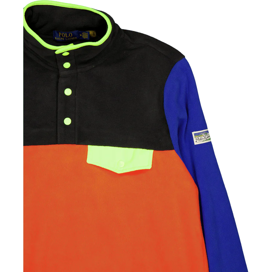 Color-Blocked Brushed Fleece Pullover Elite Orange Multi - Image 3