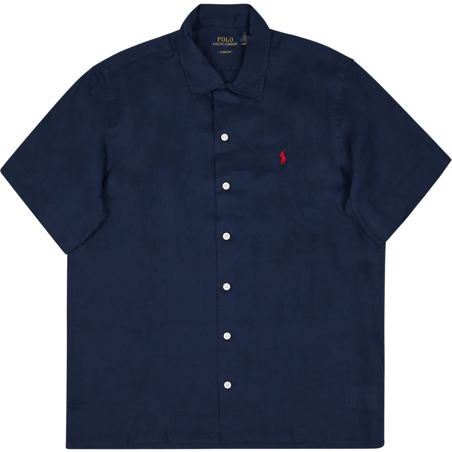 Classic Fit Linen Camp Shirt Newport Navy - Image 3