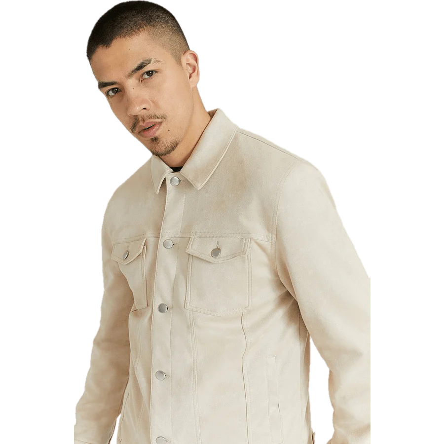 Fake Suede Trucker Jacket Light Sand - Image 3