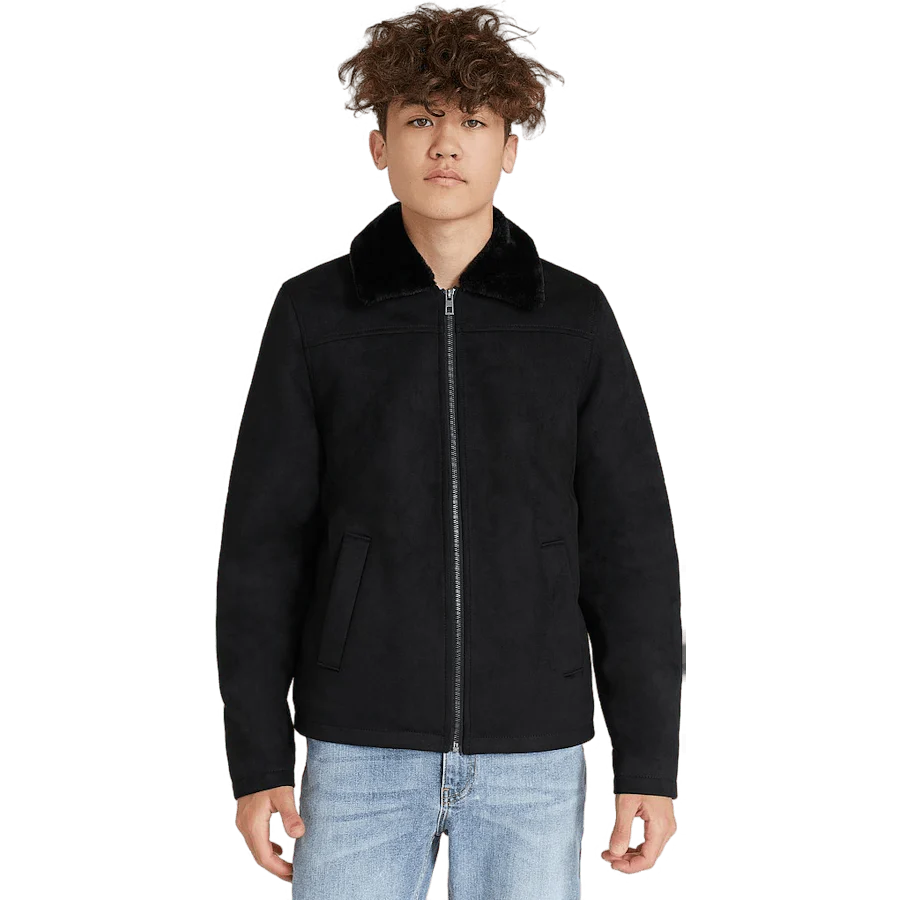 Teddy Fake Suede Jacket Black - Image 3