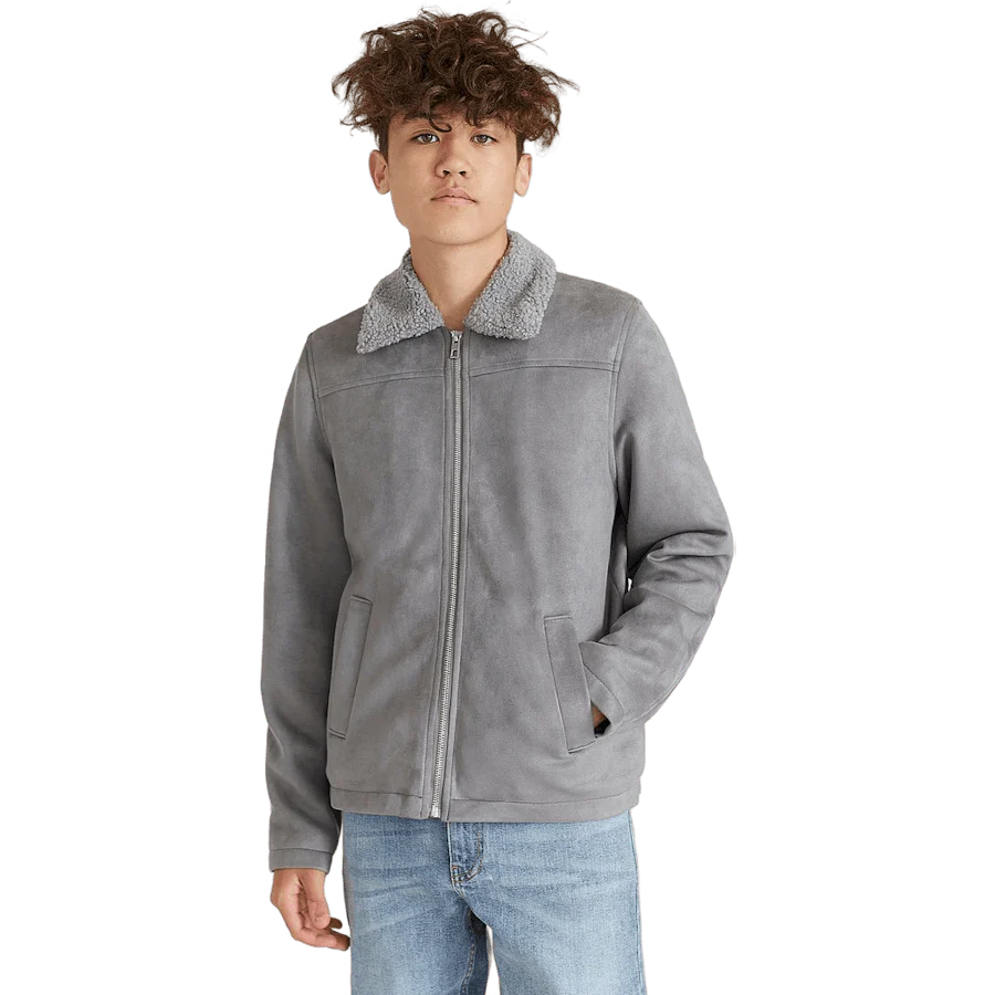 Teddy Fake Suede Jacket Grey - Image 3