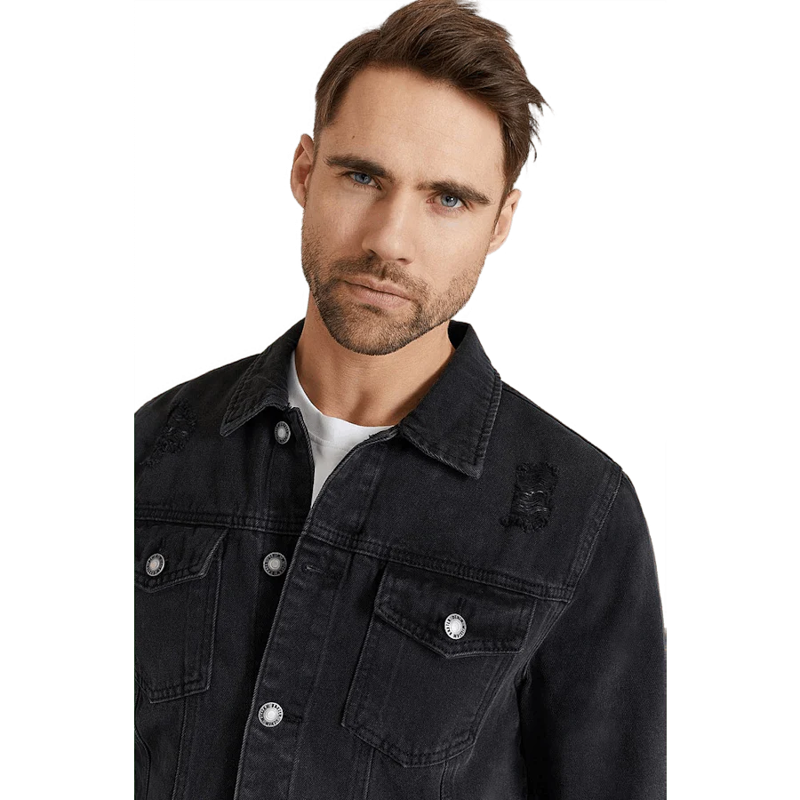 Destroyed Denim Jacket Washed - Image 3